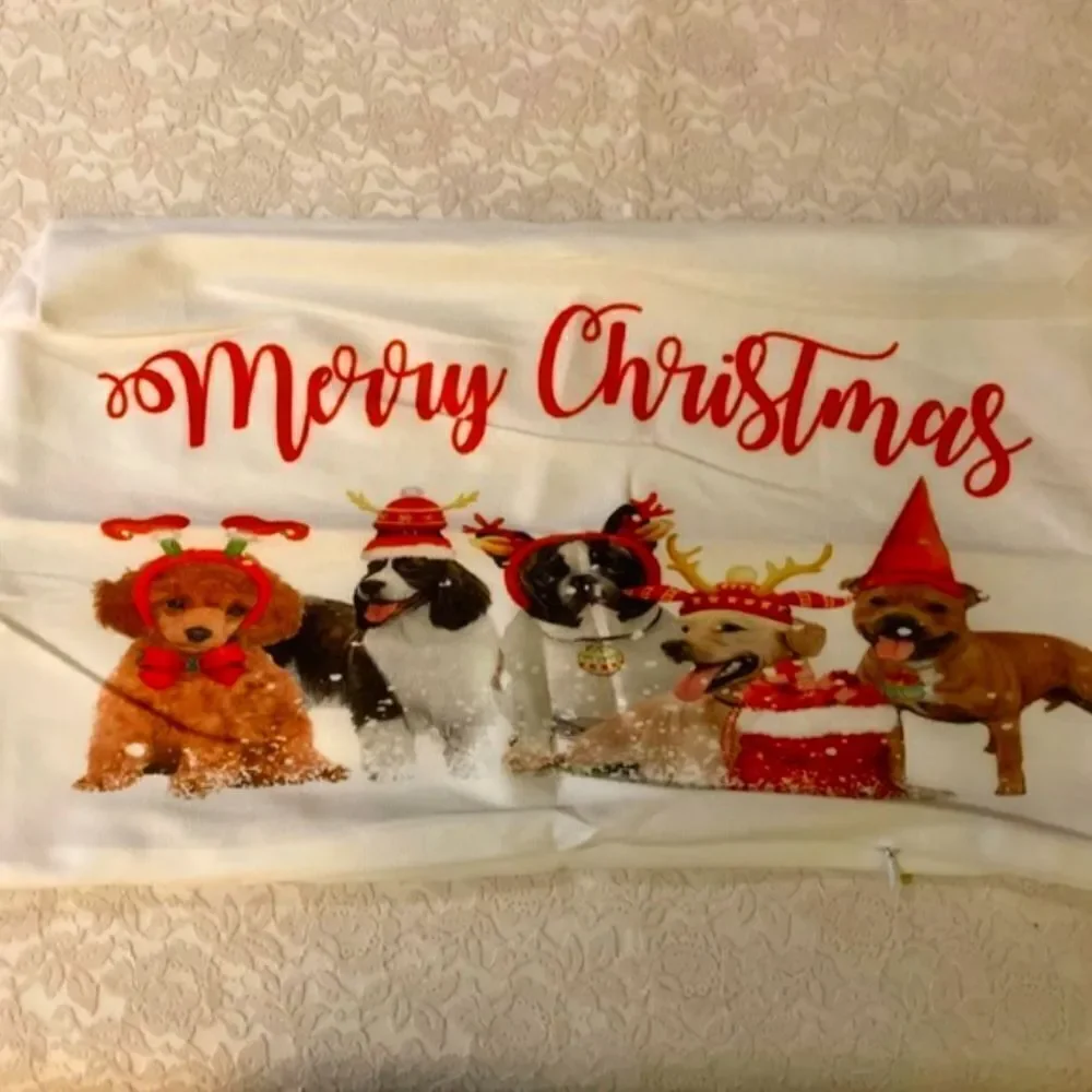 Merry Christmas Dogs Pillow Cover